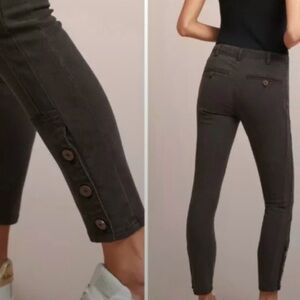 Anthropologie Gray Chino Button Hem Ankle Pants Size 31 Tencel Utility